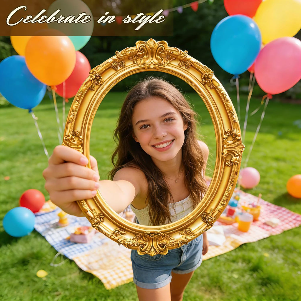 Large Gold Vintage Picture Frame Set of 3 - Cardboard Photo Booth Props for Weddings & Parties,Big Selfie Frame with