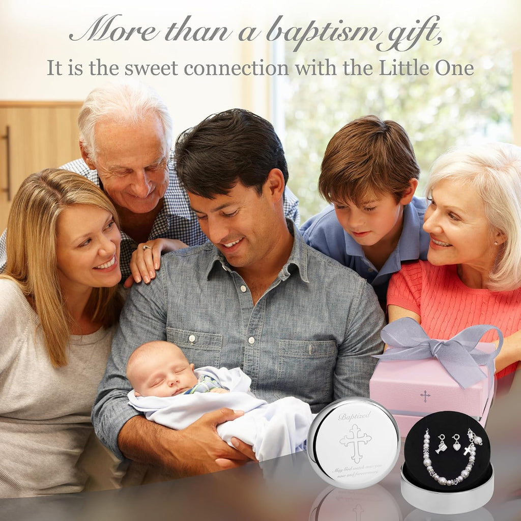 Baptism Bracelet in 925 Sterling Silver and Cultured Pearls for Baby Girls, Comes with a Unique Silver-plated Jewelry