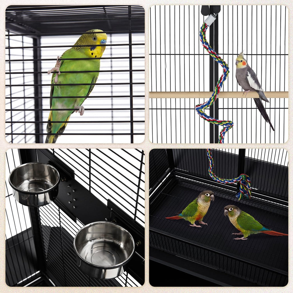 70" Large Bird Cage with Play Top, Metal Parrot Cage with Storage Cabinet | Tall Big Bird Flight Cage with Pull-Out