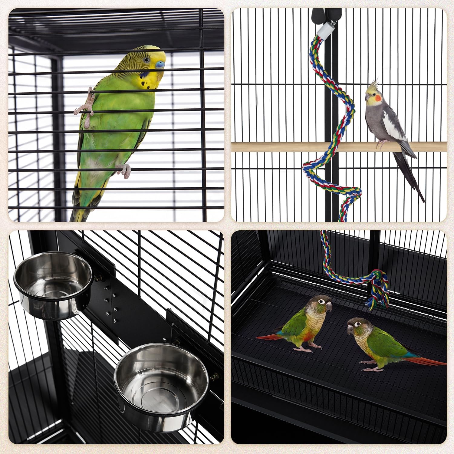 70" Large Bird Cage with Play Top, Metal Parrot Cage with Storage Cabinet | Tall Big Bird Flight Cage with Pull-Out