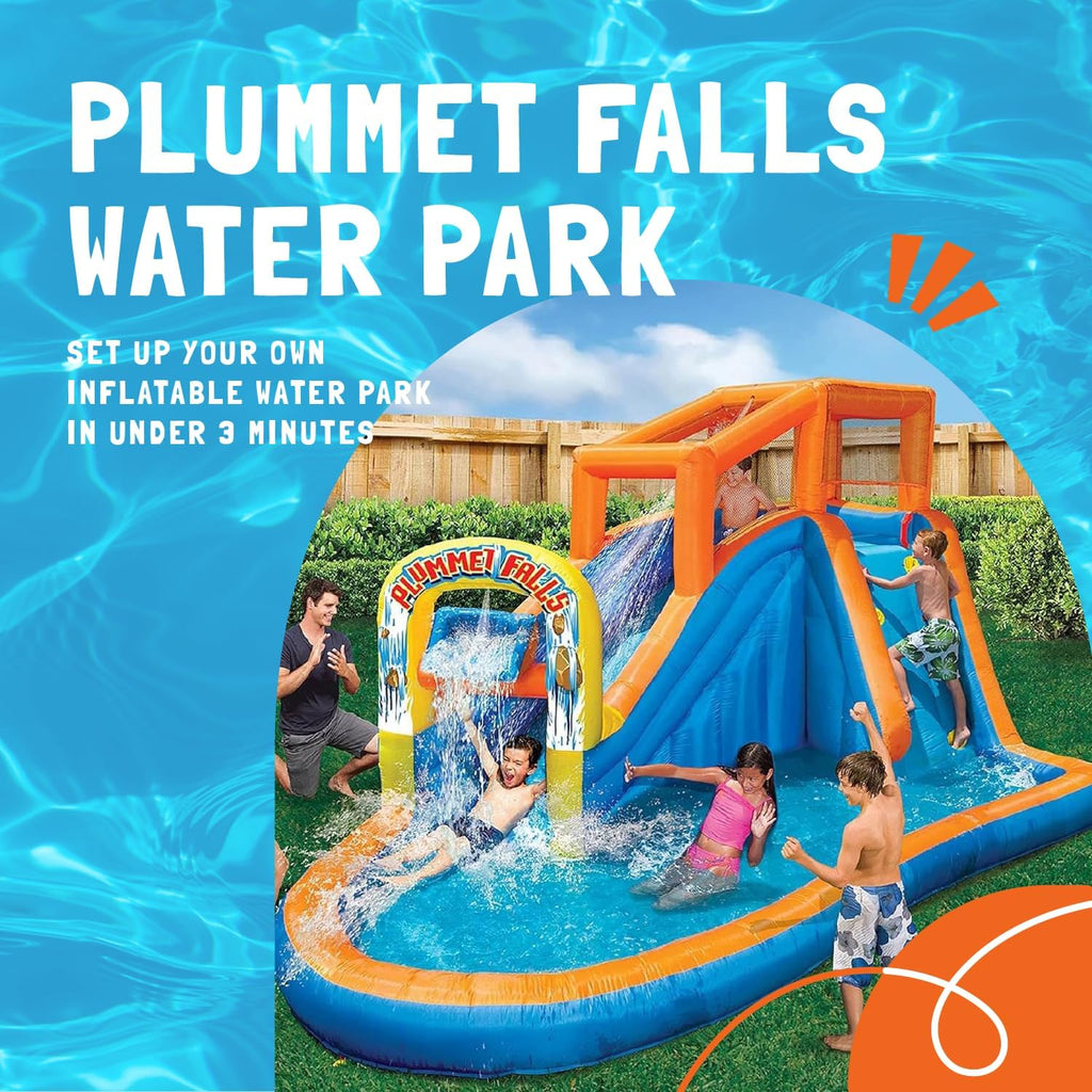 Plummet Falls Inflatable Water Park with Waterslide, Sprinkler, and Climbing Wall