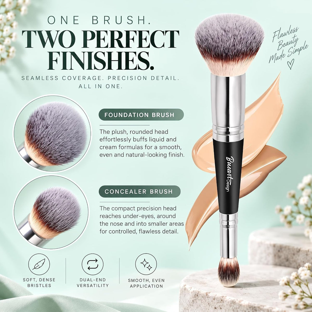 Dual Ended Foundation and Concealer Brush for Liquid Makeup, Blending Brush
