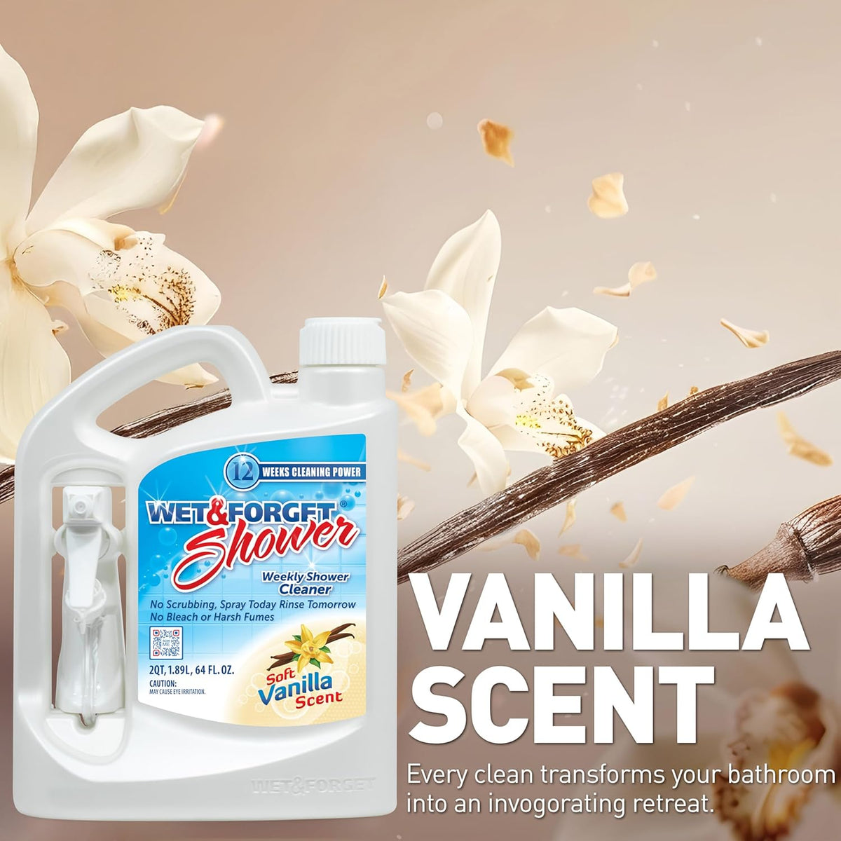 Shower Cleaner Spray, No Scrub, Vanilla Scent, 64 Fl Oz