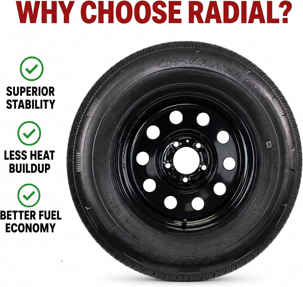 Radial Trailer Tire Rim Assembly ST205/75R15 LRC 5 Lug Black