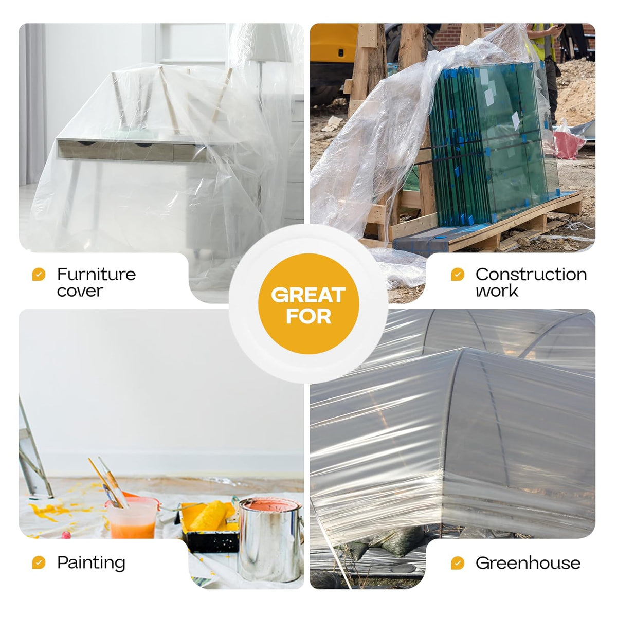 Clear 4 mil Plastic Sheeting for Painting, 4' x 50' (200 sq. ft.) LDPE Film Roll - Heavy-Duty Thick Polyethylene for