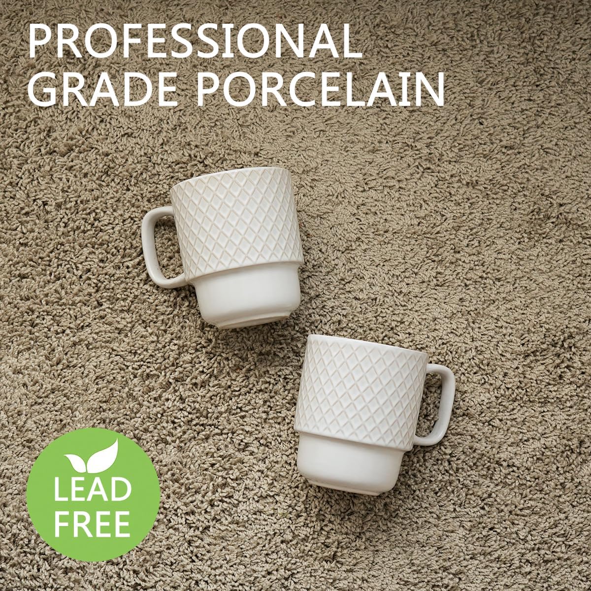 Large Ceramic Stackable Coffee Mugs Set of 6, 17 Oz, Dishwasher and Microwave Safe (White, 17 Oz)