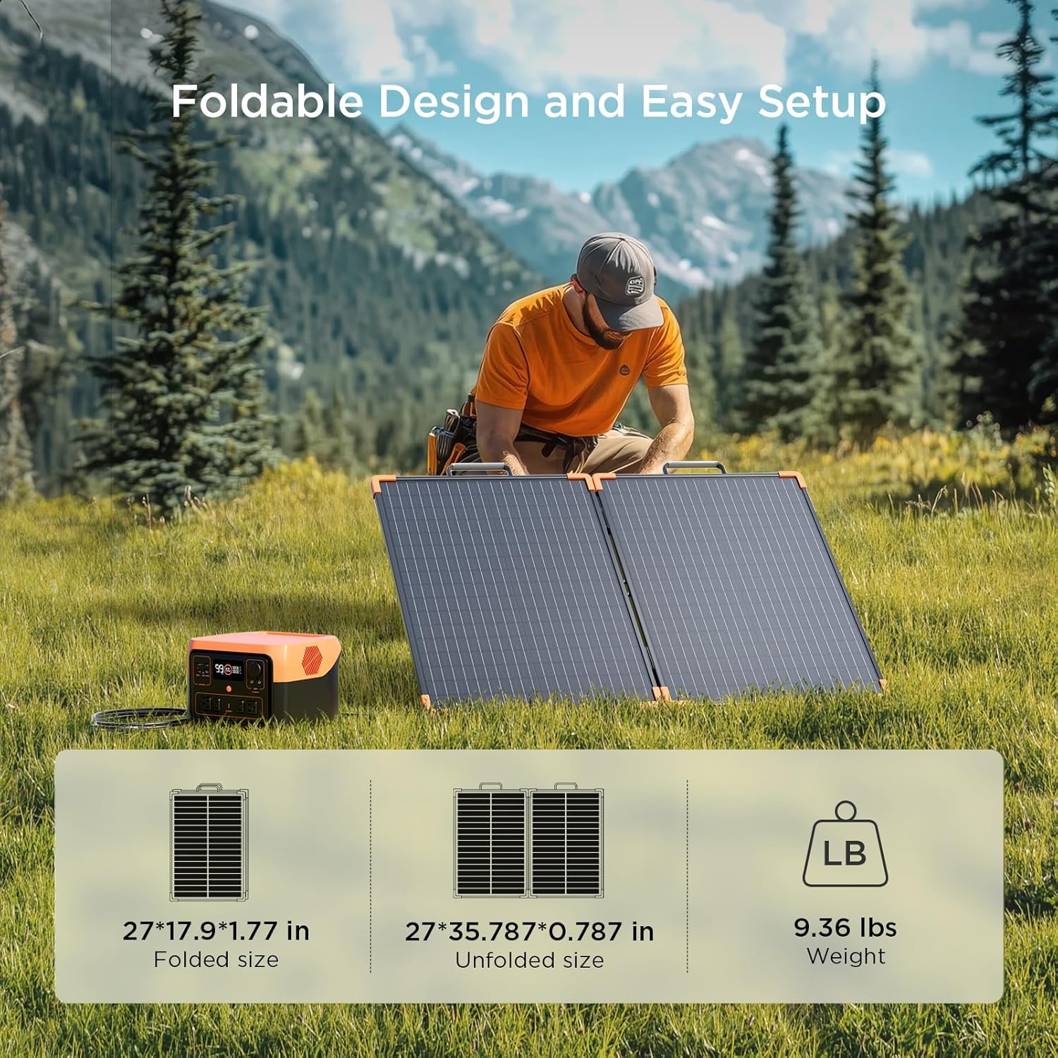100W Portable Solar Panel, Foldable Tempered Glass Solar Panel Kit with 20A PWM Controller for 12V Battery&Power