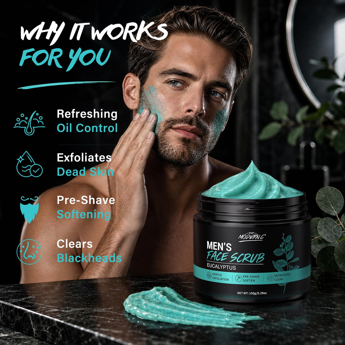 Men's Face Scrub Eucalyptus Exfoliating Facial Scrub for Men Exfoliator