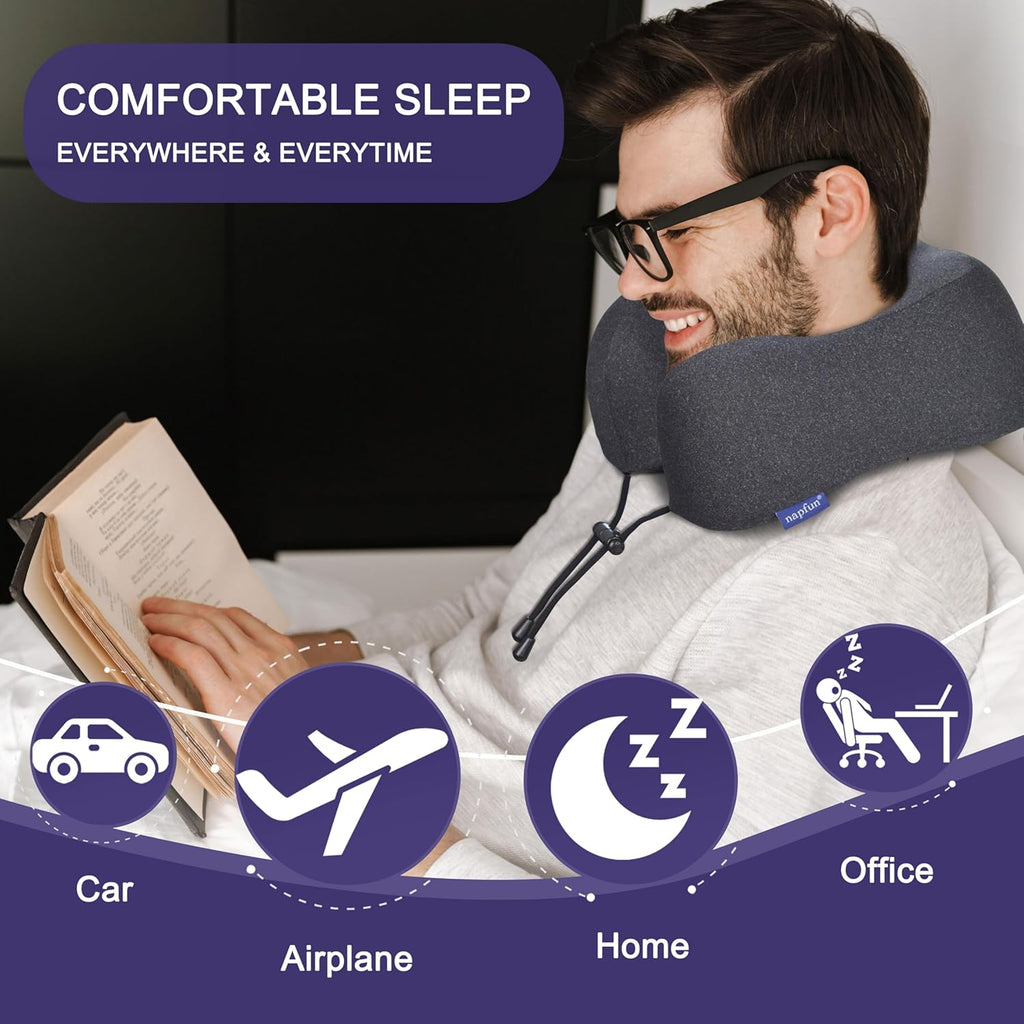 Neck Pillow for Traveling, Upgraded Travel Neck Pillow for Airplane 100% Pure Memory Foam Travel Pillow for Flight