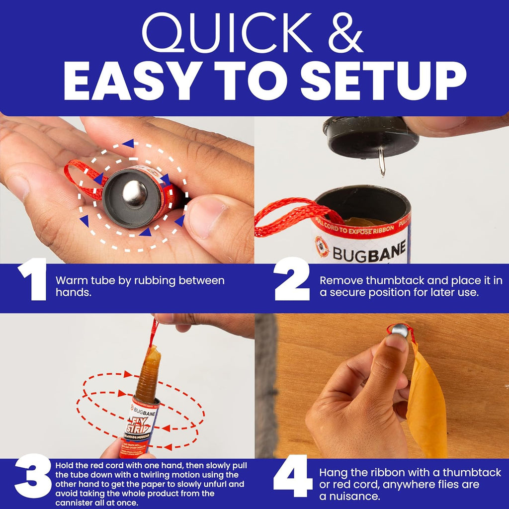 Fly Strips Indoor Sticky Hanging 10pk with Pins. Non Toxic Outdoor Fly Trap Indoor for Home. Flies Tape Paper Trap