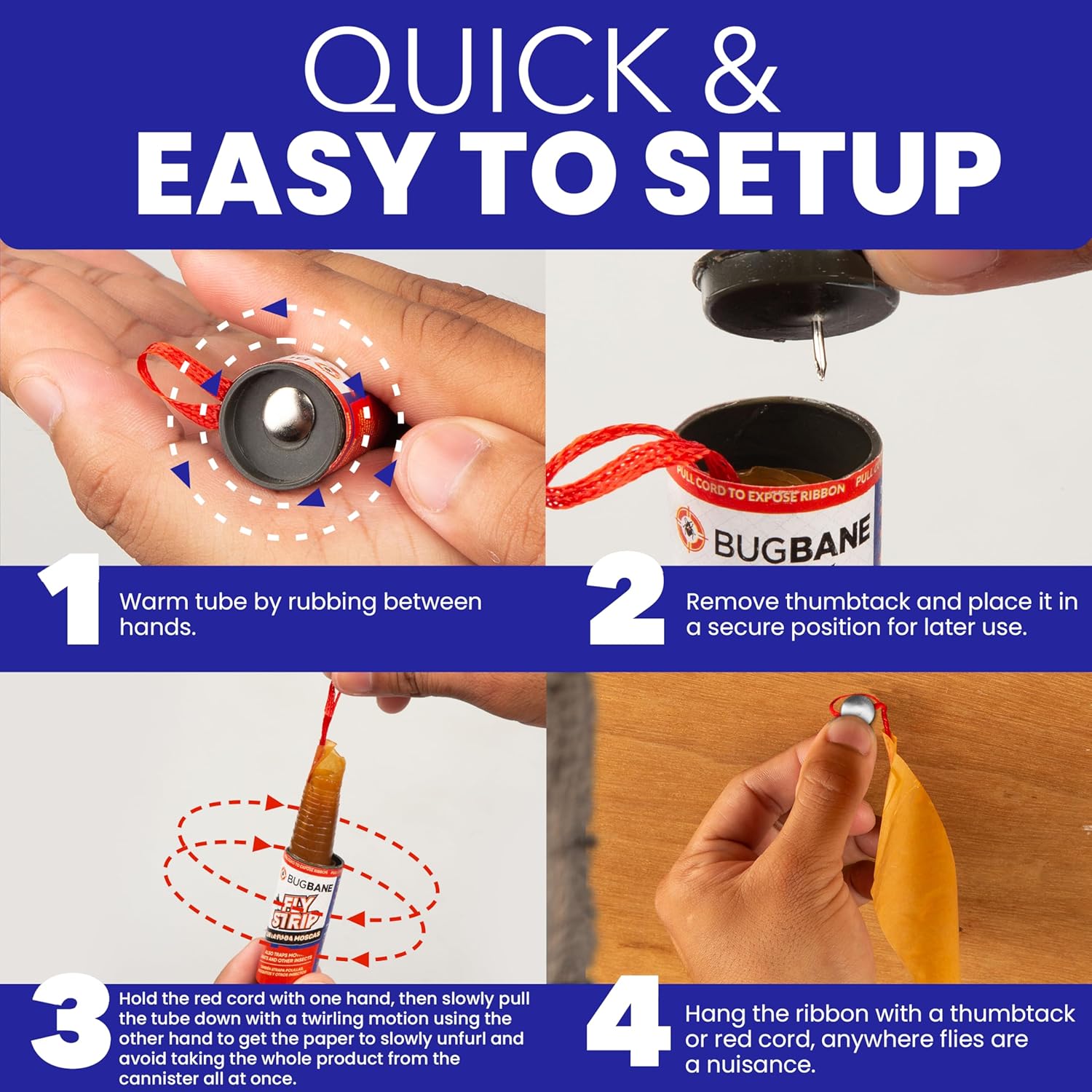 Fly Strips Indoor Sticky Hanging 10pk with Pins. Non Toxic Outdoor Fly Trap Indoor for Home. Flies Tape Paper Trap