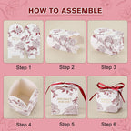 50pcs Rose Party Favor Boxes, 2.75 x 2.75 x 2.75 Inch Wine Red Candy Boxes with Ribbons for Wedding Bridal Baby