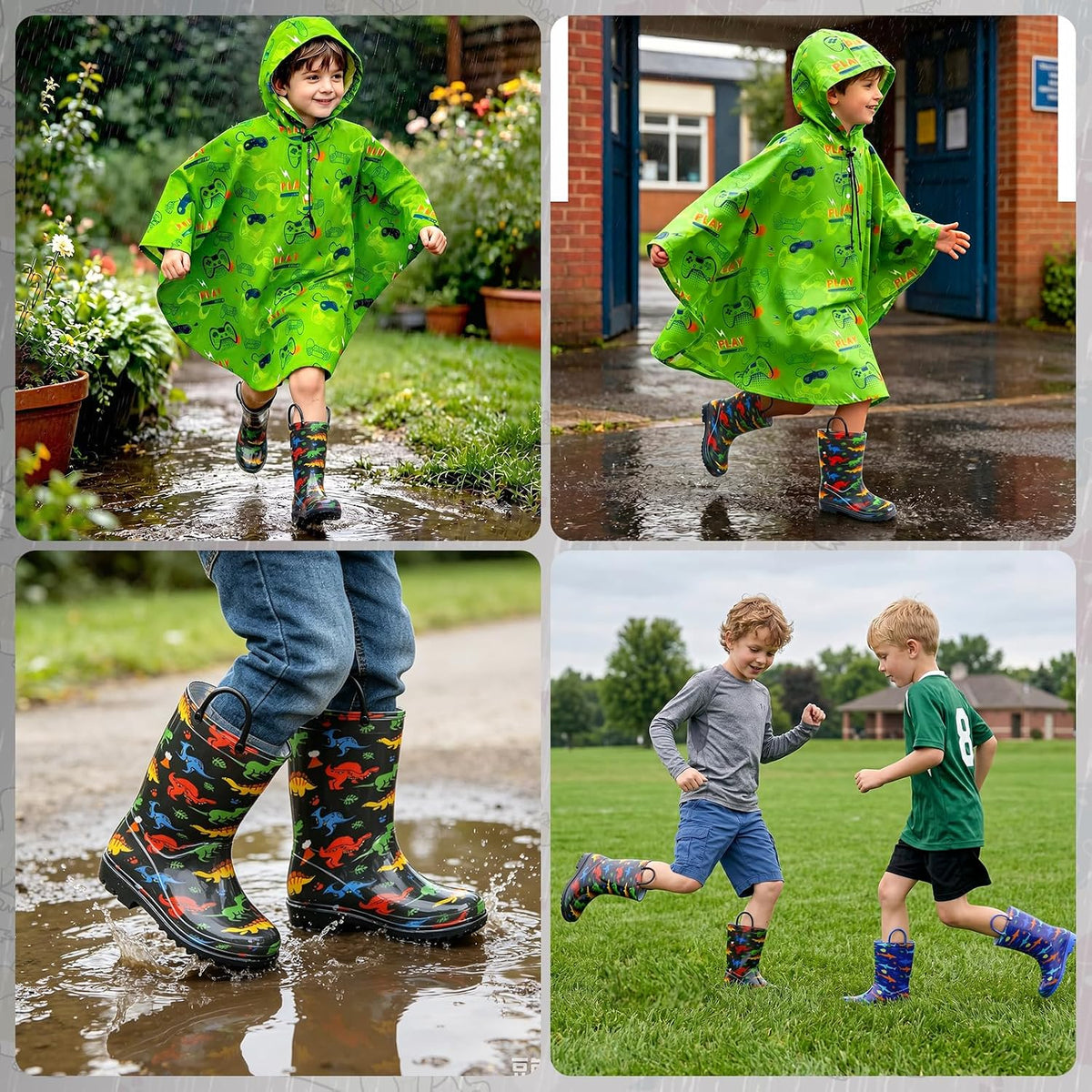 Kids Rain Boots for Boys Rain Boots Dinosaur Shark Rainboots Toddler Boy Waterproof Lightweight Easy-On Handles Outdoor