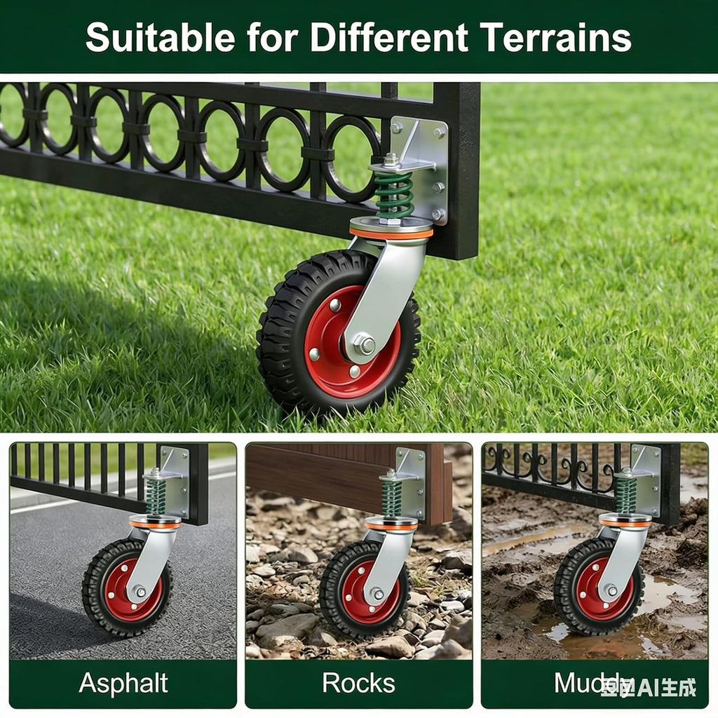 6 Inch Heavy Duty Gate Wheel, 360° Swivel Spring Loaded 600LB Capacity Gate