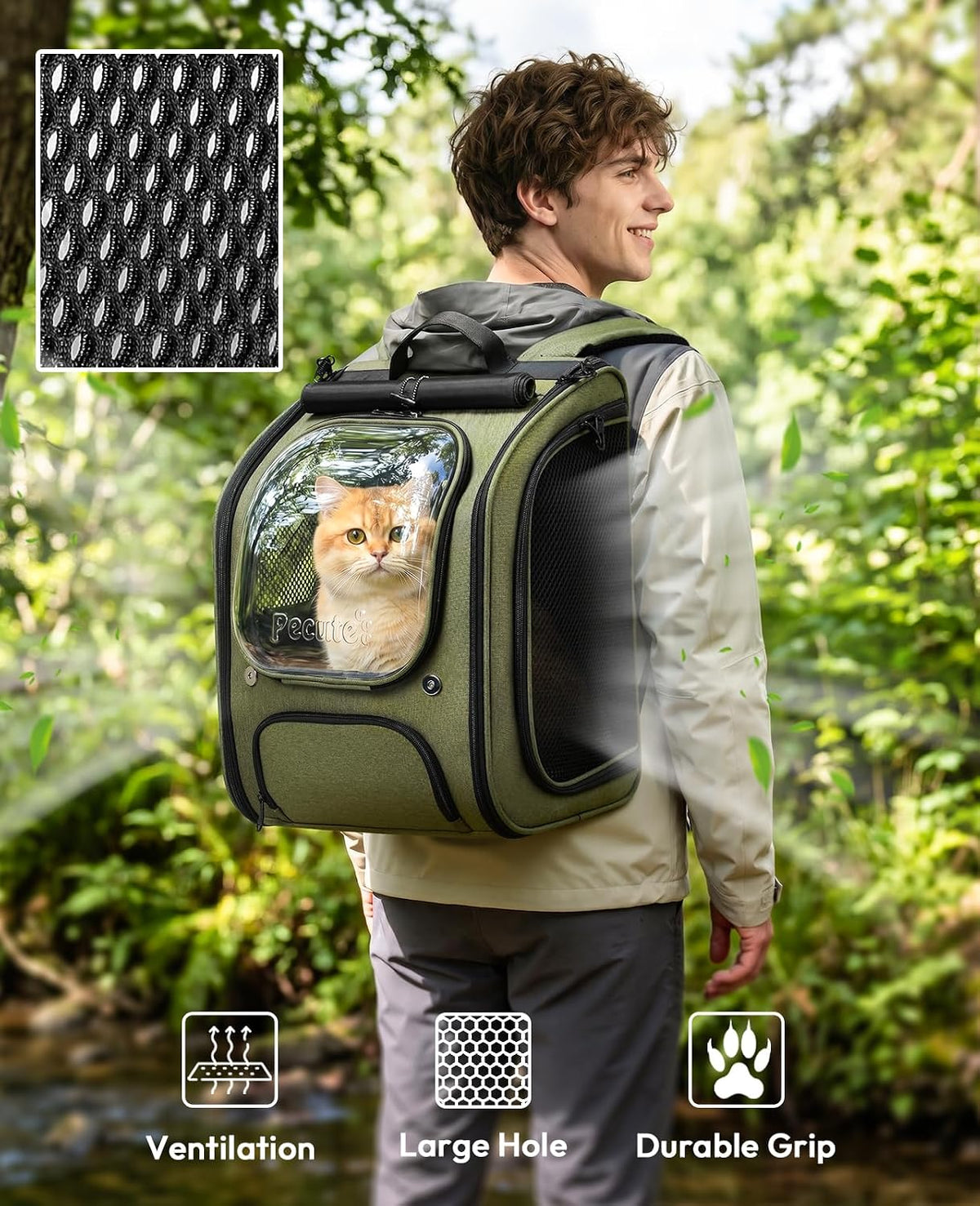 Cat Backpack Carrier,Large Space Cat Bubble Backpack,Ergonomic,Green