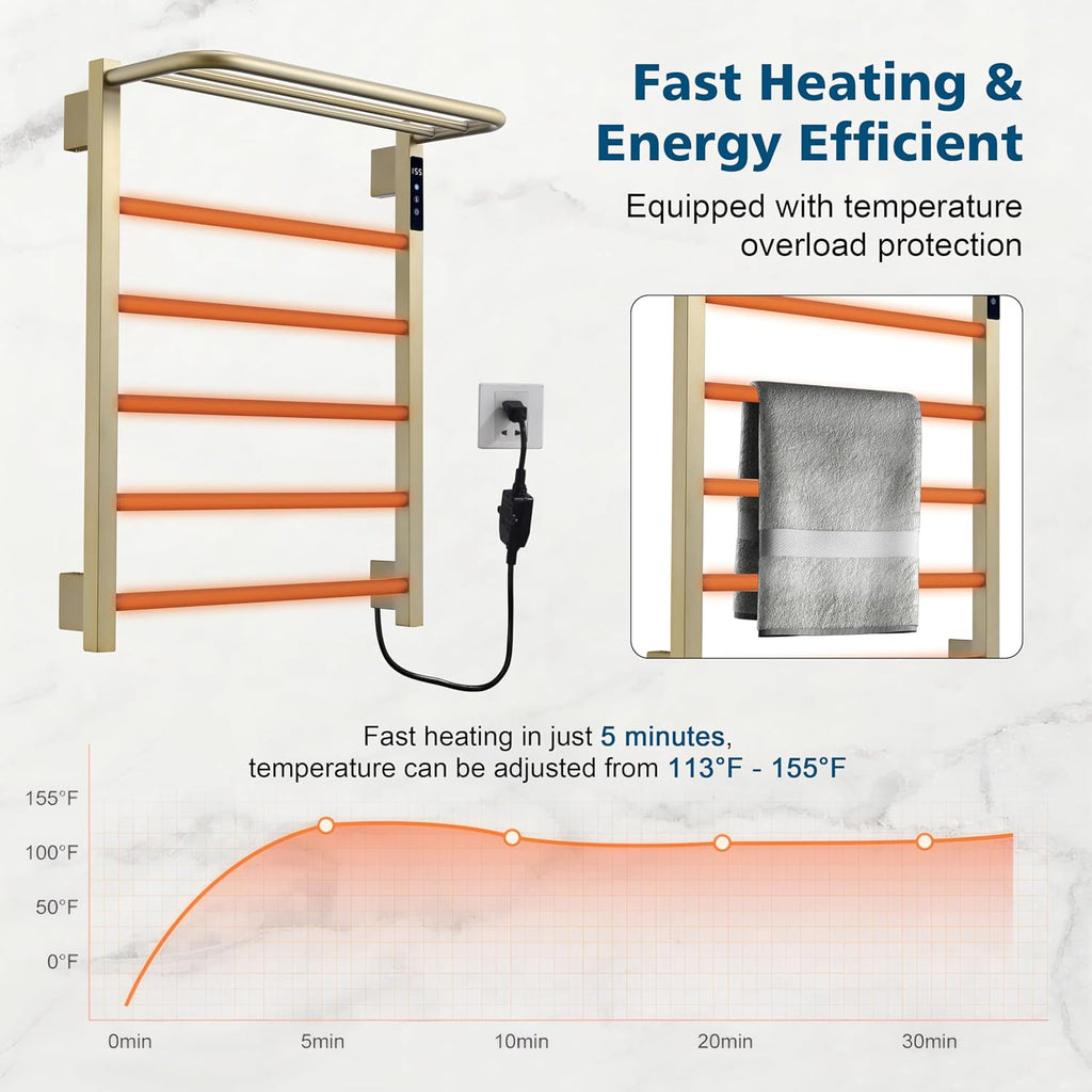 Heated Towel Racks for Bathroom, Hot Towel Warmer with 24hr Timer Stainless Steel Wall Mounted Electric Towel Warmers