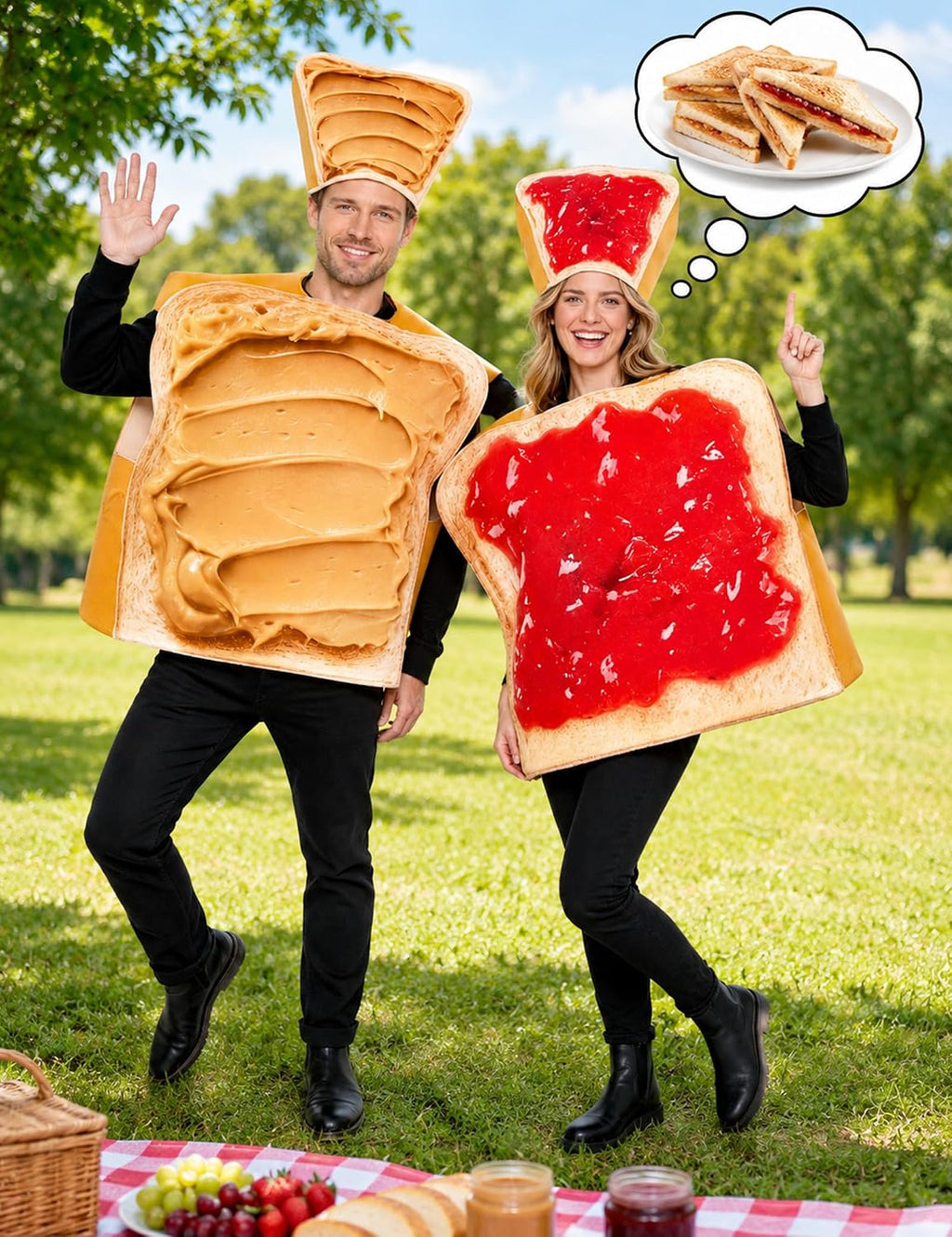 Peanut Butter and Jelly Costume Adult Couples Halloween Costumes | 2 pcs funny matching food outfit set for men women