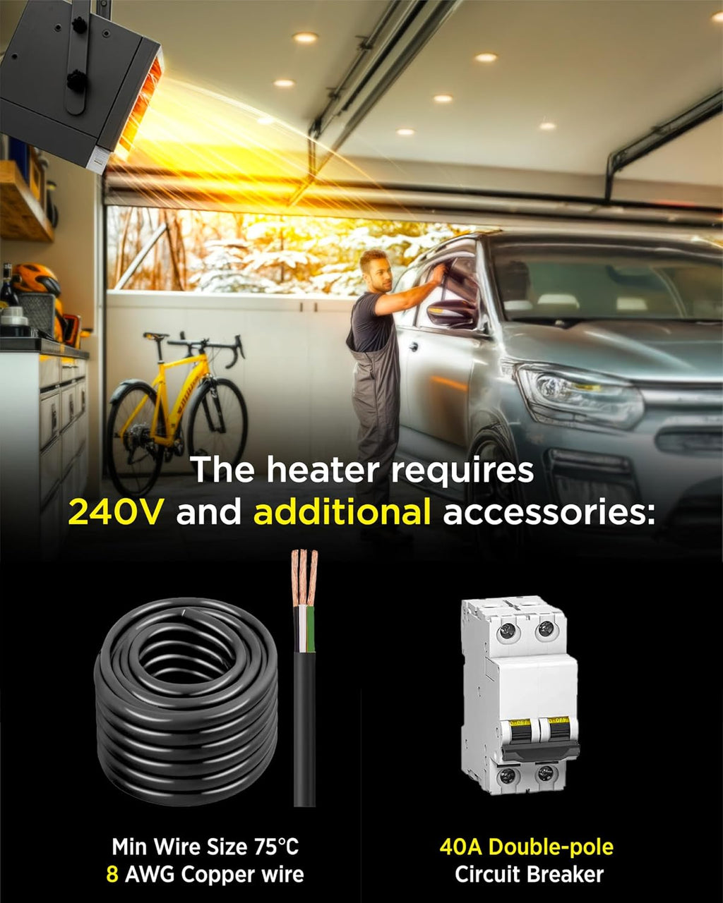 7500W Electric Garage Heater with Remote, Ceiling Mount Fan Forced Shop Heater with Digital Thermostat, 240V