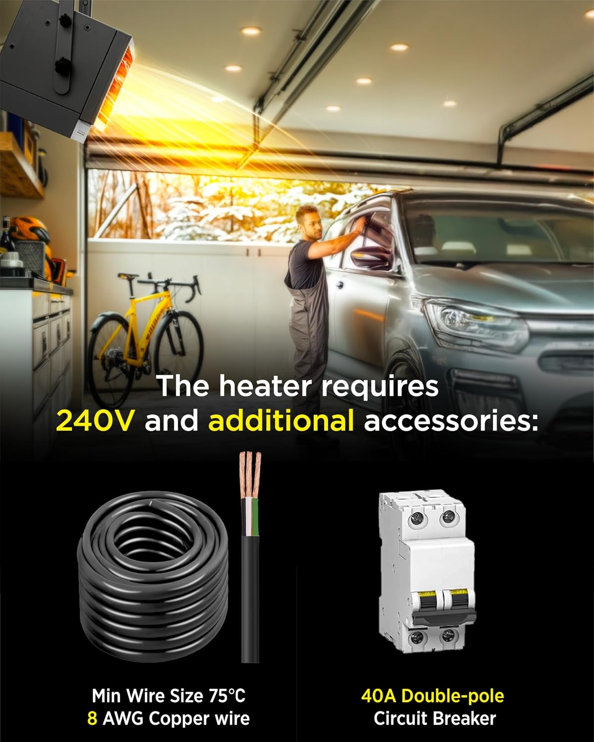 7500W Electric Garage Heater with Remote, Ceiling Mount Fan Forced Shop Heater with Digital Thermostat, 240V