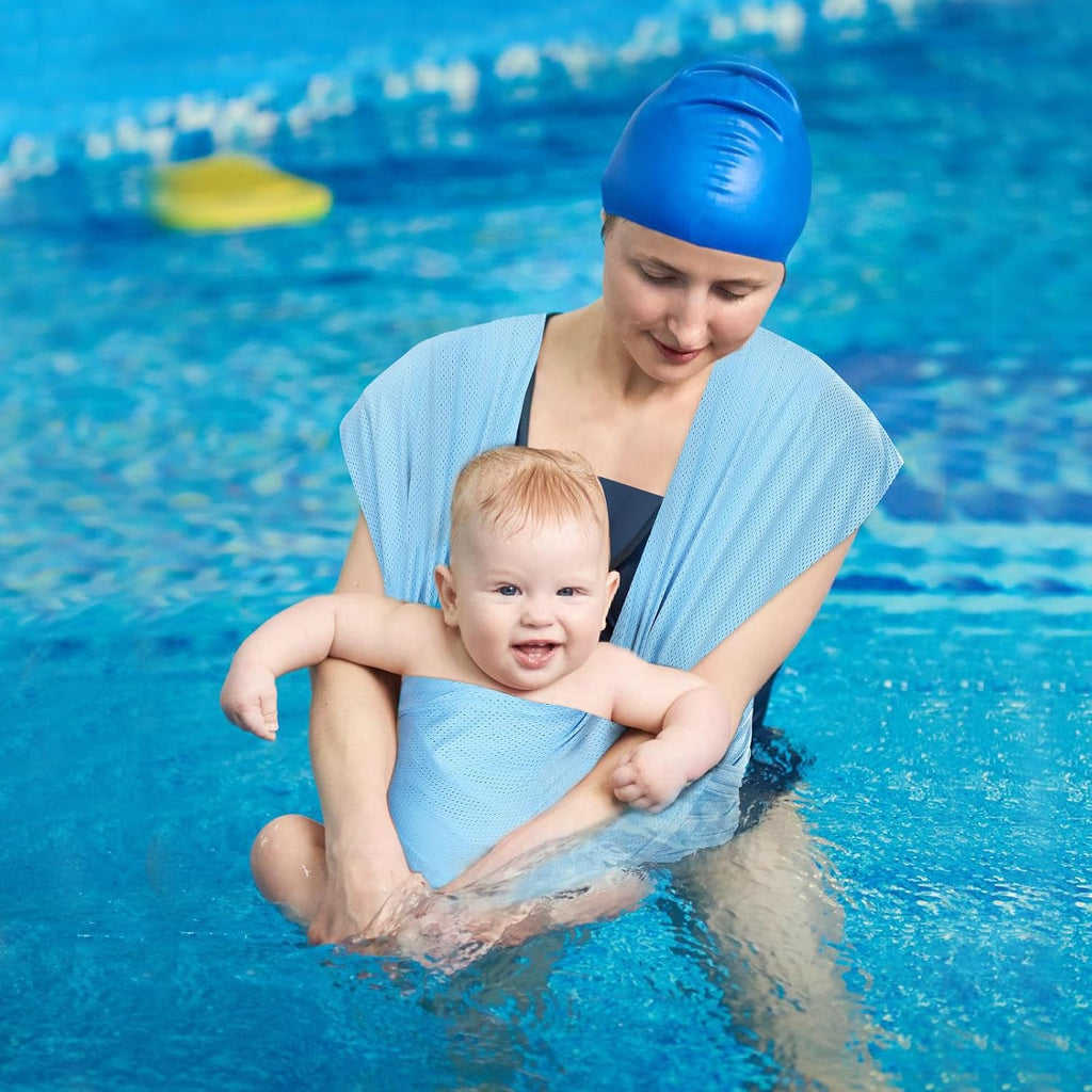 Blue Water Baby Carrier Wrap Sling for Summer Pool Water Adventures | Lightweight Breathable Mesh, Dry Fast