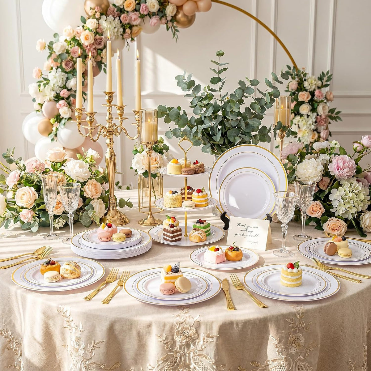 102 Pcs Gold Plastic Plates, Premium Disposable Gold Plates