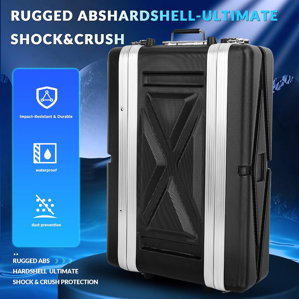 2U ABS Rack Case Shallow 8" Depth, 19" Rackmount Flight Road Travel Case,WaterproofProtective Hard Case with