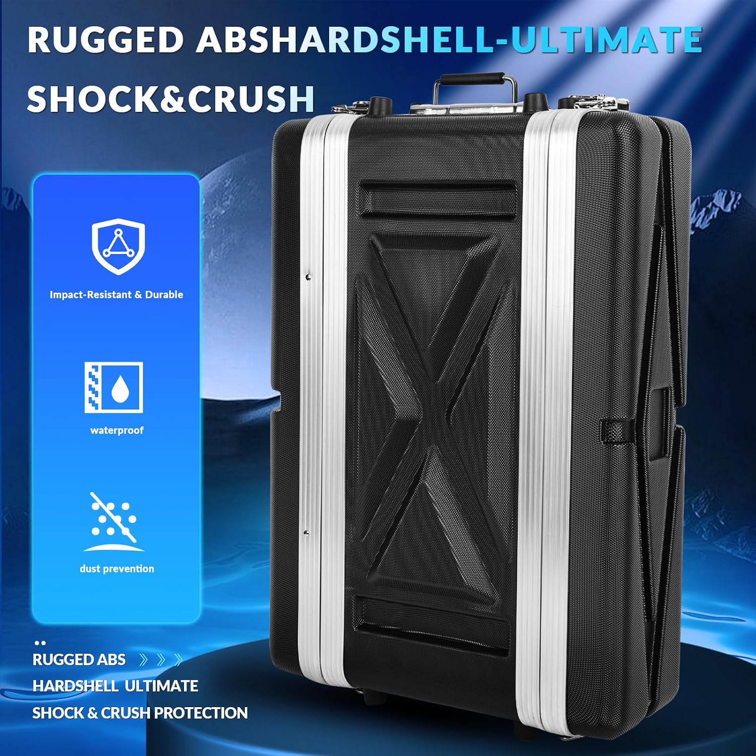 2U ABS Rack Case Shallow 8" Depth, 19" Rackmount Flight Road Travel Case,WaterproofProtective Hard Case with