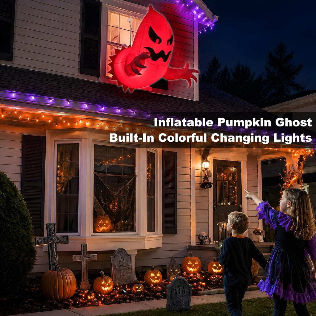 Halloween Decorations Outdoor Ghost Inflatables Broke Out from Window | [ Fire Flame Lights ] 3.5 Ft Halloween