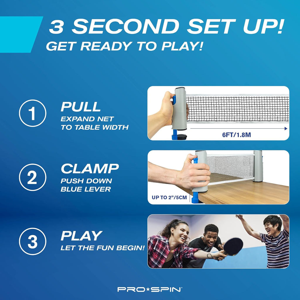Retractable Ping Pong Net – 72" Table Tennis Net with Clamps | Portable Ping Pong Net for Any Table | Includes Custom