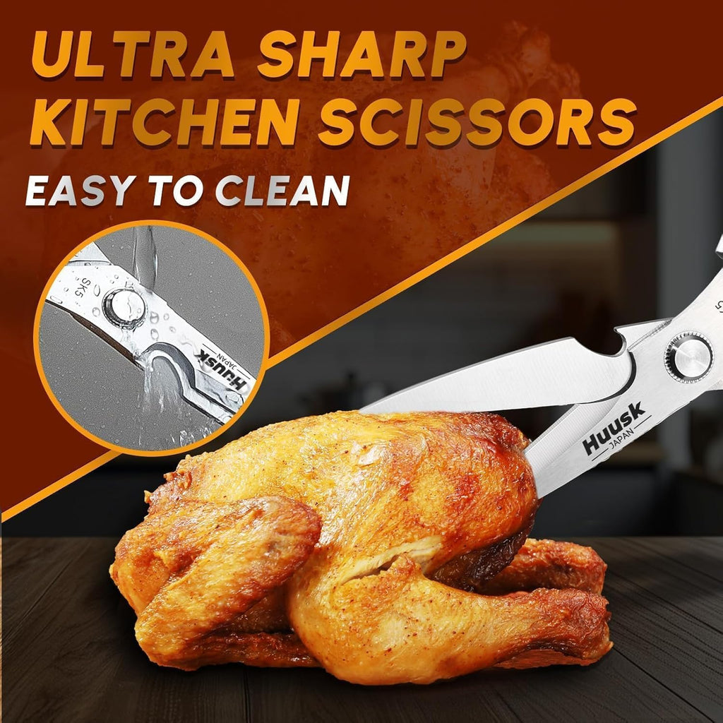 Kitchen Scissors All Purpose - Stainless Steel Kitchen Shear, Sharp Silver Meat Scissors Dishwasher Safe, Heavy Duty