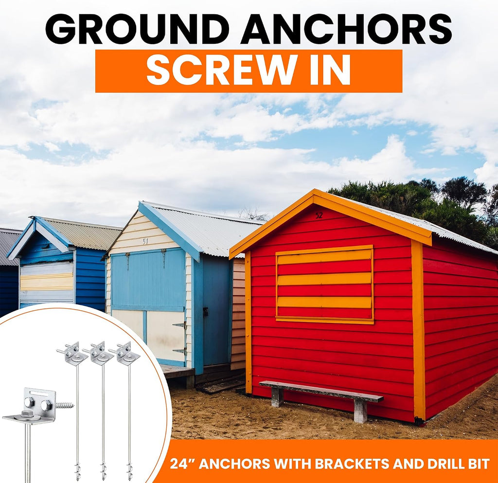 Ground Anchors Screw In - 24" Set of 4,6,8 with Brackets and Drill Bit - Earth Anchors - Mobile Home Anchors