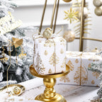 3D Kraft Christmas Wrapping Paper Roll - Mini Roll - 17 Inch x 16.5 Feet - Gold and White Christmas Tree Wrapping