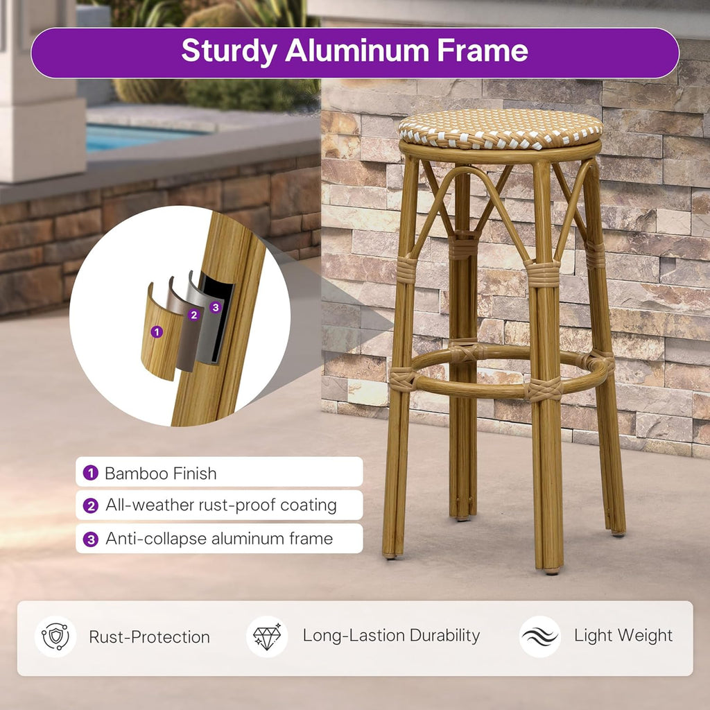 Outdoor Bar Stool Rattan Bamboo Finish Indoor Bar Stools