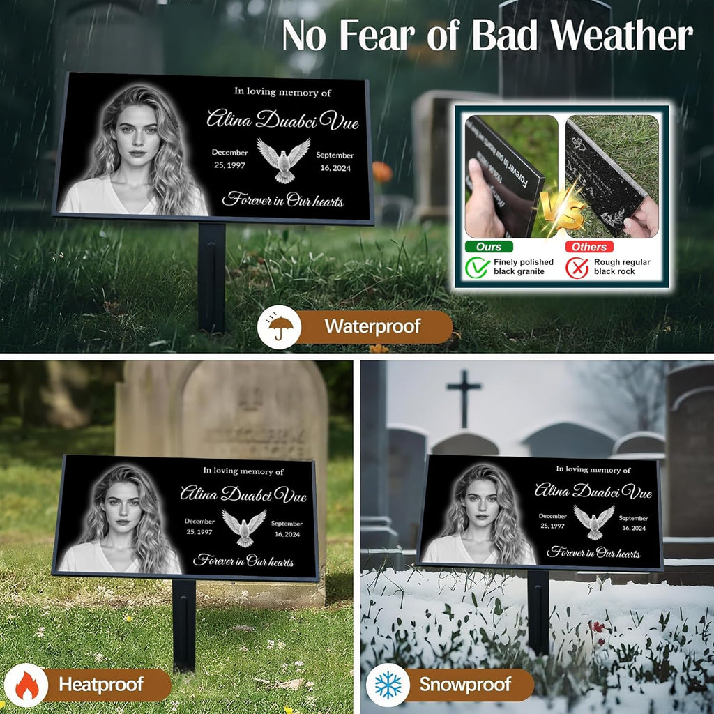 Your Brand Custom Flat Grave Markers for Humans, Black Granite Cemetery Memorial Plaque, Laser Engraved Outdoor