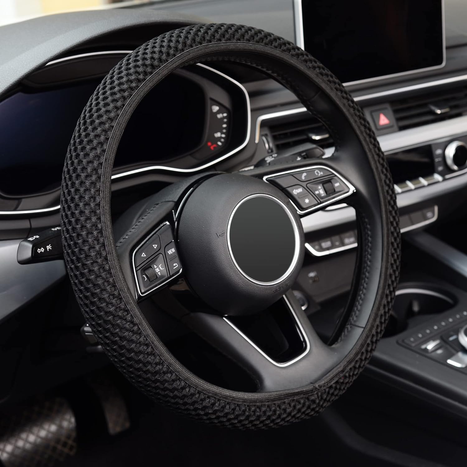 Elastic Stretch Steering Wheel Cover,Warm in Winter and Cool in Summer, Universal 15 inch, Microfiber Breathable Ice