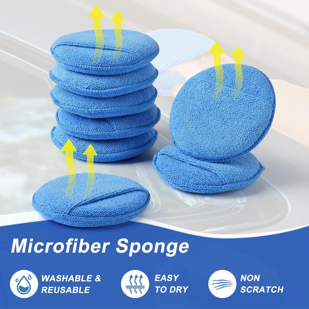 Wax Applicator Pad (8 Pack), 5 Inch Microfiber Applicator Pad with Finger Pocket, Washable Reusable Polishing Pads