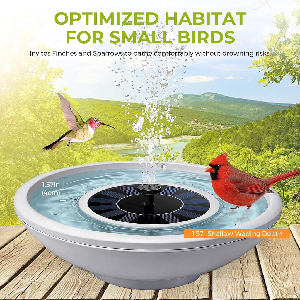 Solar Bird Bath Fountain, 12.5" Gray Bowl with 6 Nozzles for Outdoors
