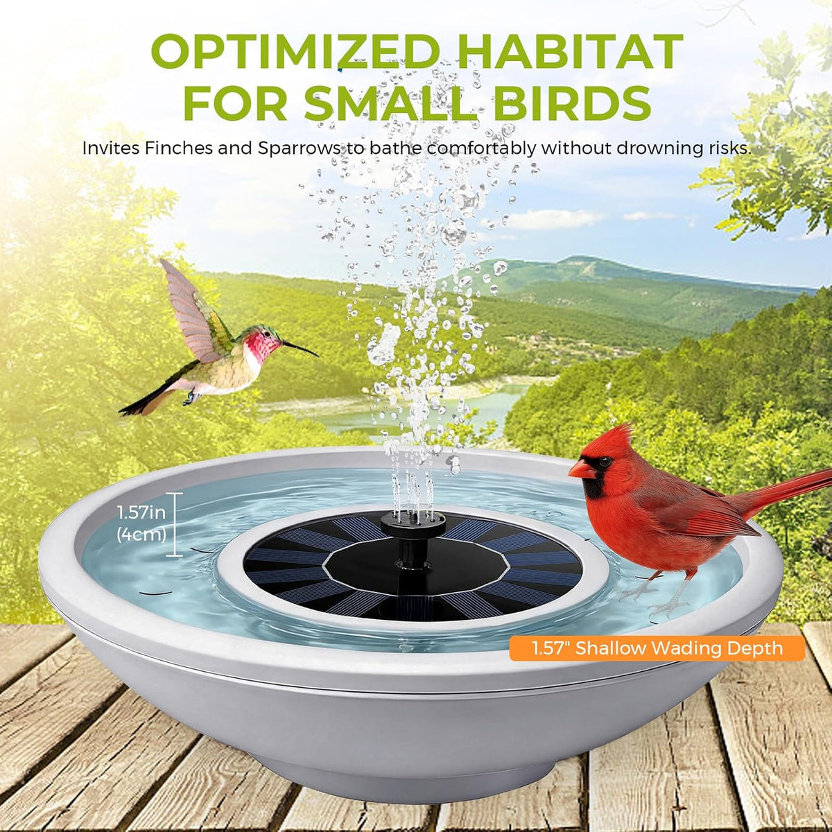 Solar Bird Bath Fountain, 12.5" Gray Bowl with 6 Nozzles for Outdoors