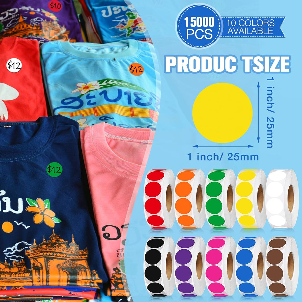5000 Pcs Colored Dots Stickers 1 Inch Color Coding Labels Adhesive
