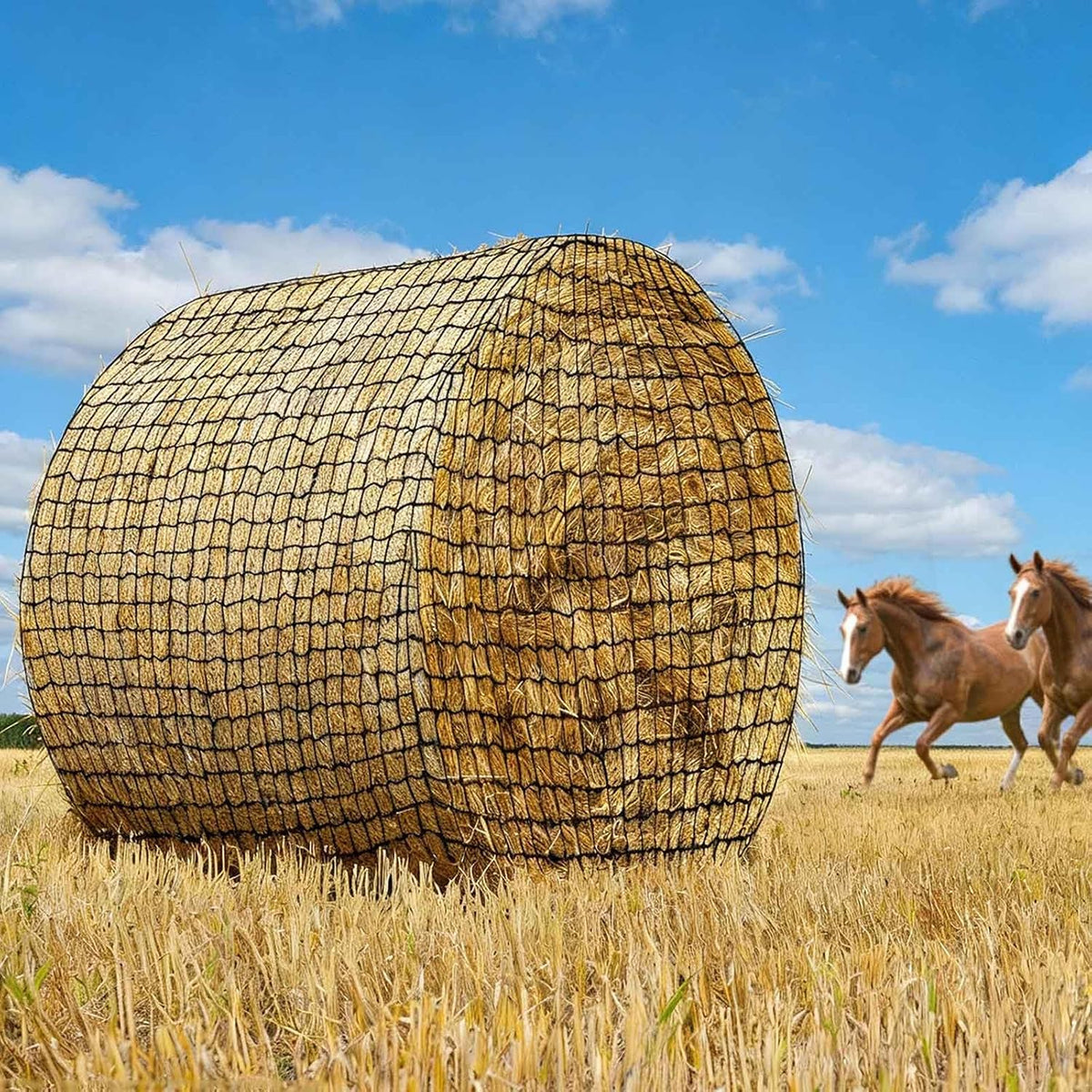 6 * 6ft Completely Upgraded Bolded Round Bale Hay Net for Horses&Livestock, Large Heavy Duty Round Bale Hay Net