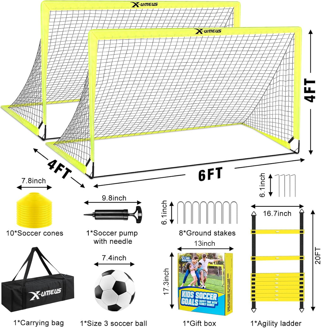 Kids Soccer Goals for Backyard Set of 2, 4 x 3 ft/6 x 4 Toddler Soccer Goal Training Equipment with Soccer Ball