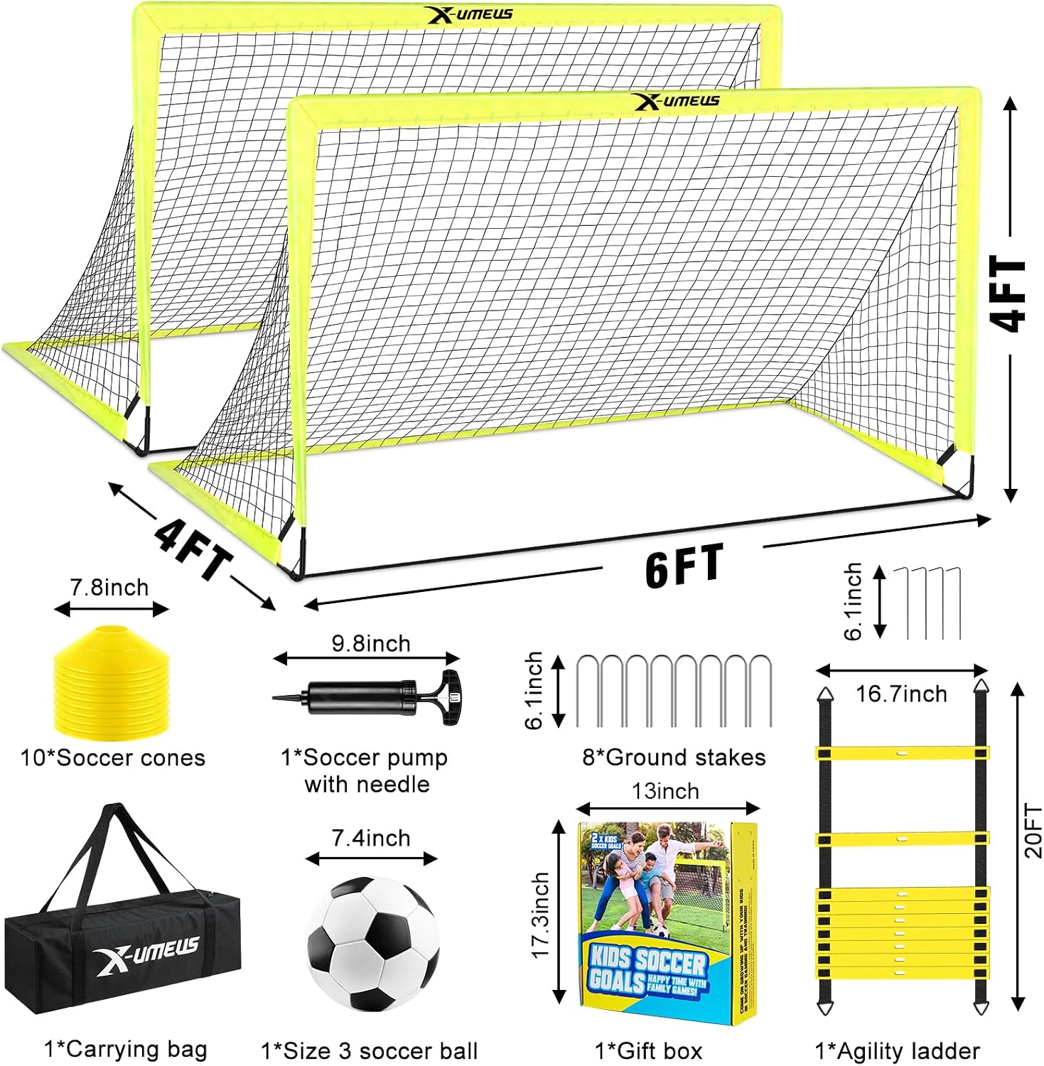 Kids Soccer Goals for Backyard Set of 2, 4 x 3 ft/6 x 4 Toddler Soccer Goal Training Equipment with Soccer Ball