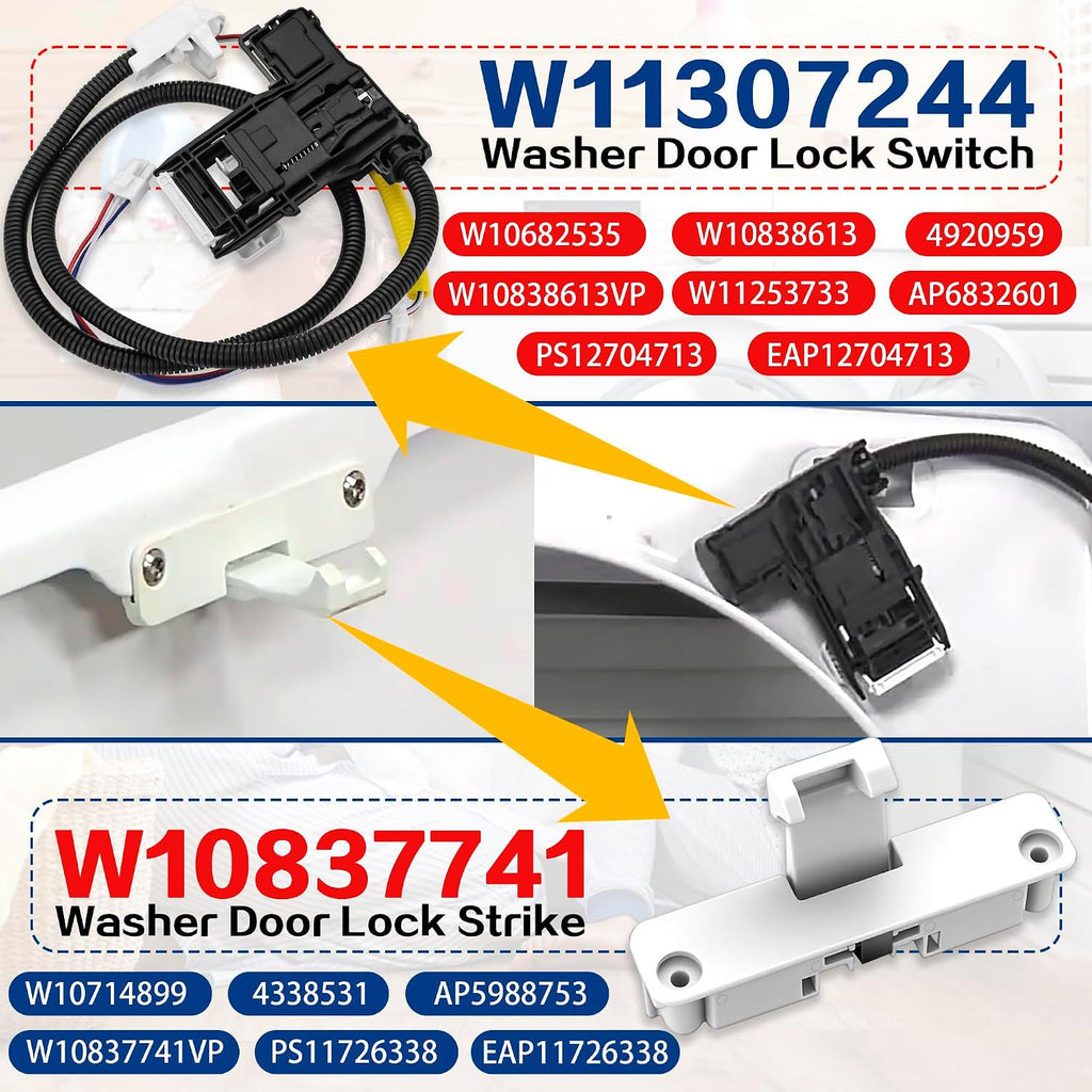WTW4855HW2 WTW4816FW3 Washer Door Lid Lock Switch Kit Fit for Whirl-pool