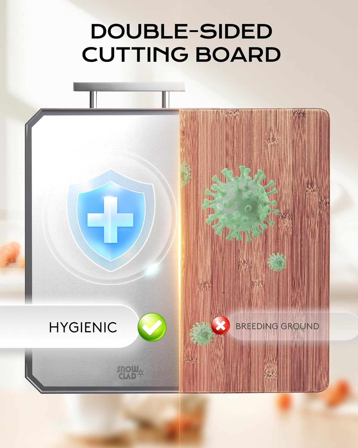 Stainless Steel Cutting Board,Double Sided Steel Bread Boards for kitchen,Stainless Steel/Wheat straw pp Large Board