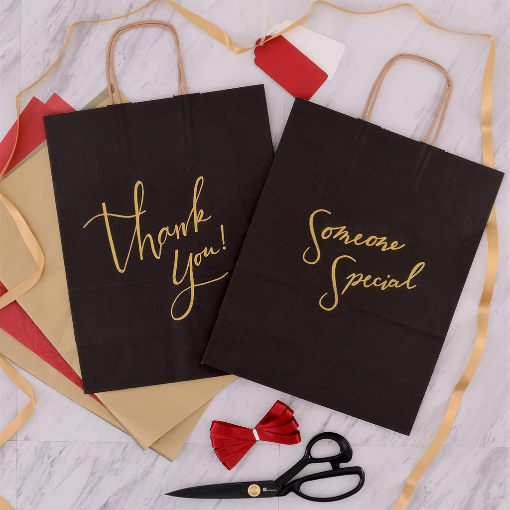 Paper Bags Bulk, Boutique Bags, 10x5x13 Inch, 50 Pack | Medium Black Gift Bags with Handles for Small Business