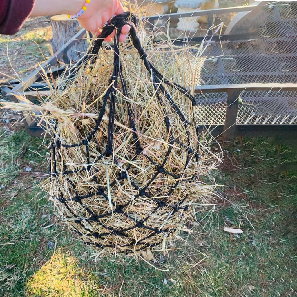 Slow Feed Hay Net for Horses,2 Pack Hanging Feeder for Horses Sheep Goats, Black Nylon Mesh Bag, 40 Inch Length, 2.36