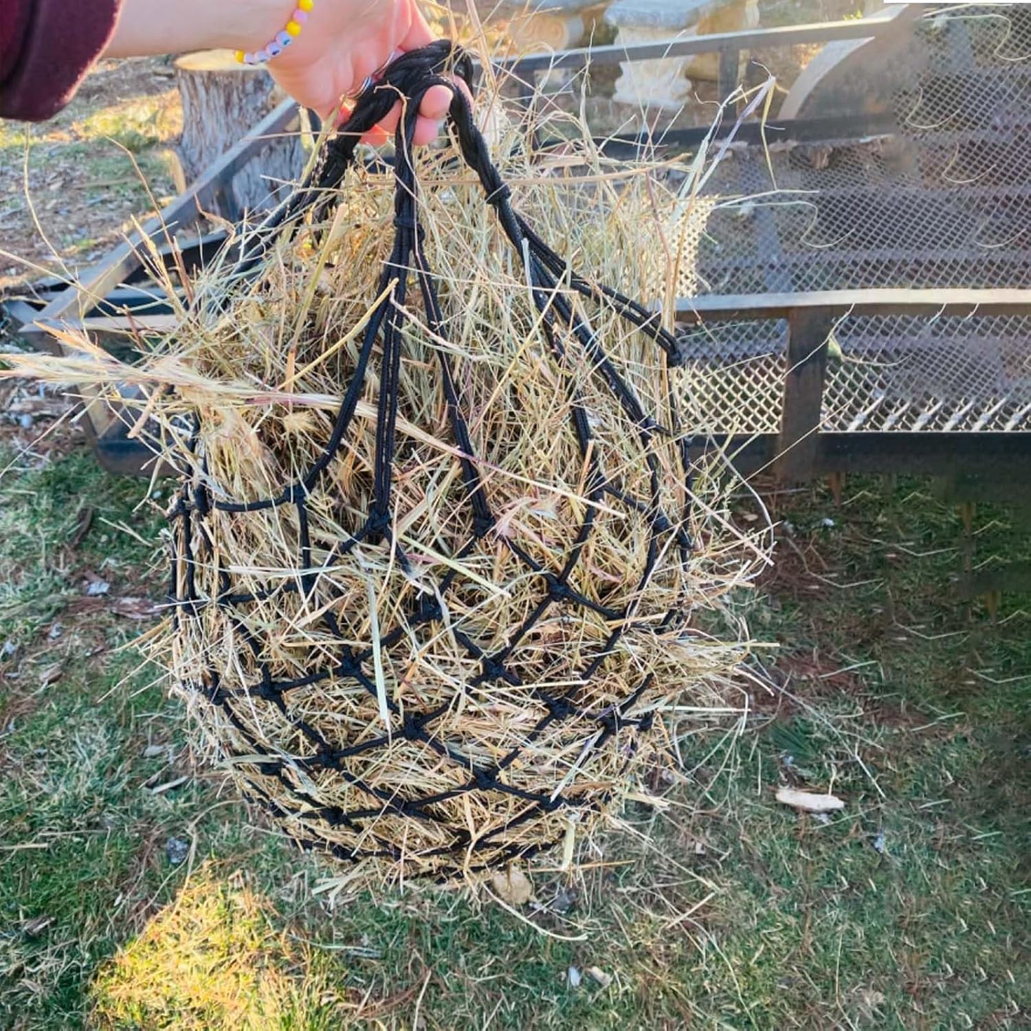 Slow Feed Hay Net for Horses,2 Pack Hanging Feeder for Horses Sheep Goats, Black Nylon Mesh Bag, 40 Inch Length, 2.36