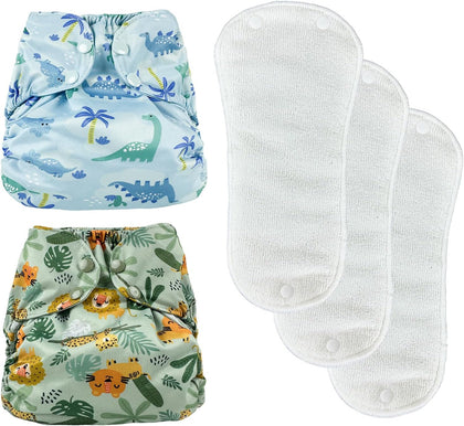 2 Pack Waterproof Cloth Diapers Reusable Swim Diaper - Adjustable Outer Shell with 3 Pack Absorbent Diaper Liners to