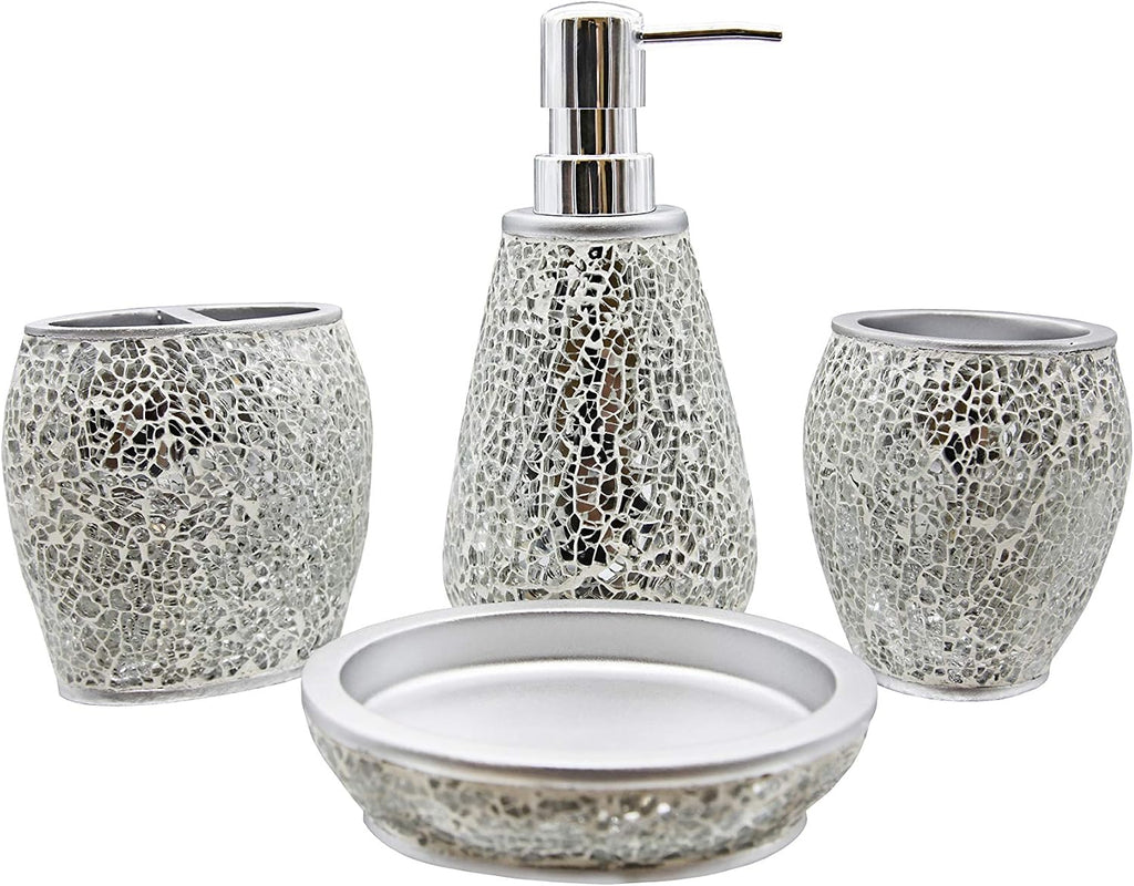 Luxury Modern Décor 4 Piece Bath Accessories Set Ensemble Included Bathroom Liquid Soap Lotion Dispenser Pump