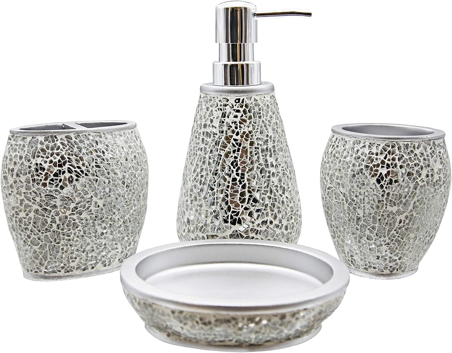 Luxury Modern Décor 4 Piece Bath Accessories Set Ensemble Included Bathroom Liquid Soap Lotion Dispenser Pump